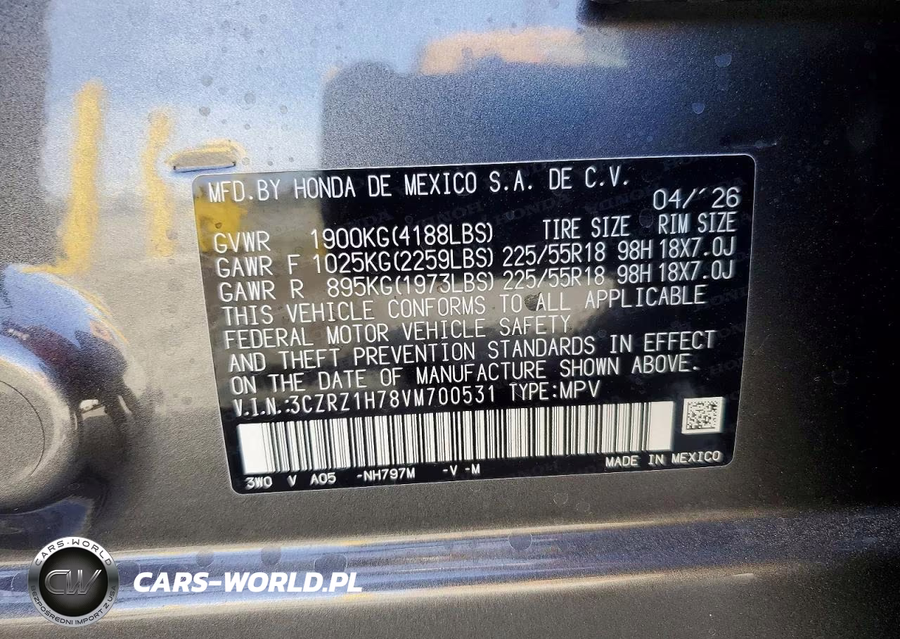 2027 Honda Hr-V Exl VIN:3CZRZ1H78VM700531 - 13