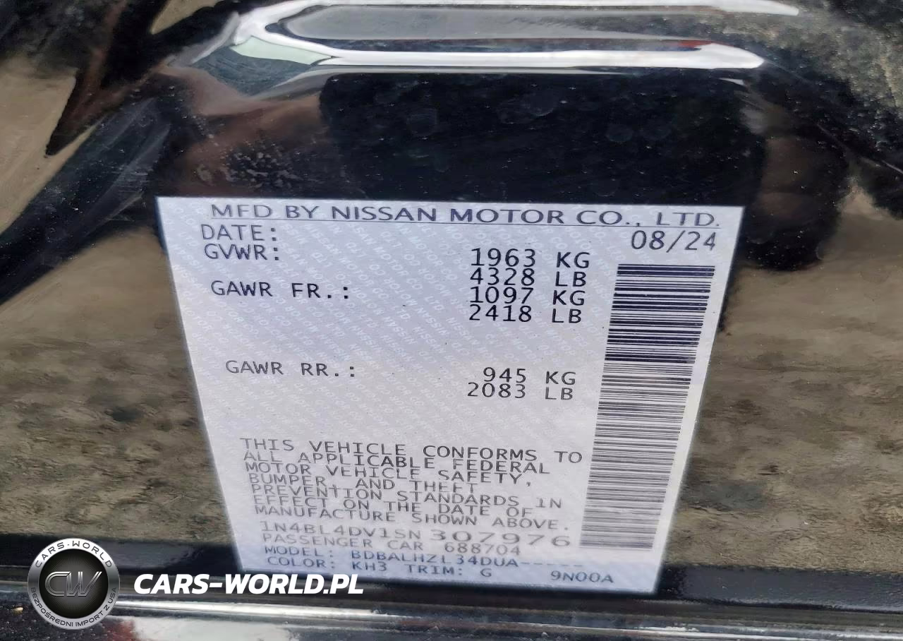 2025 Nissan Altima Sv VIN:1N4BL4DV1SN307976 - 12