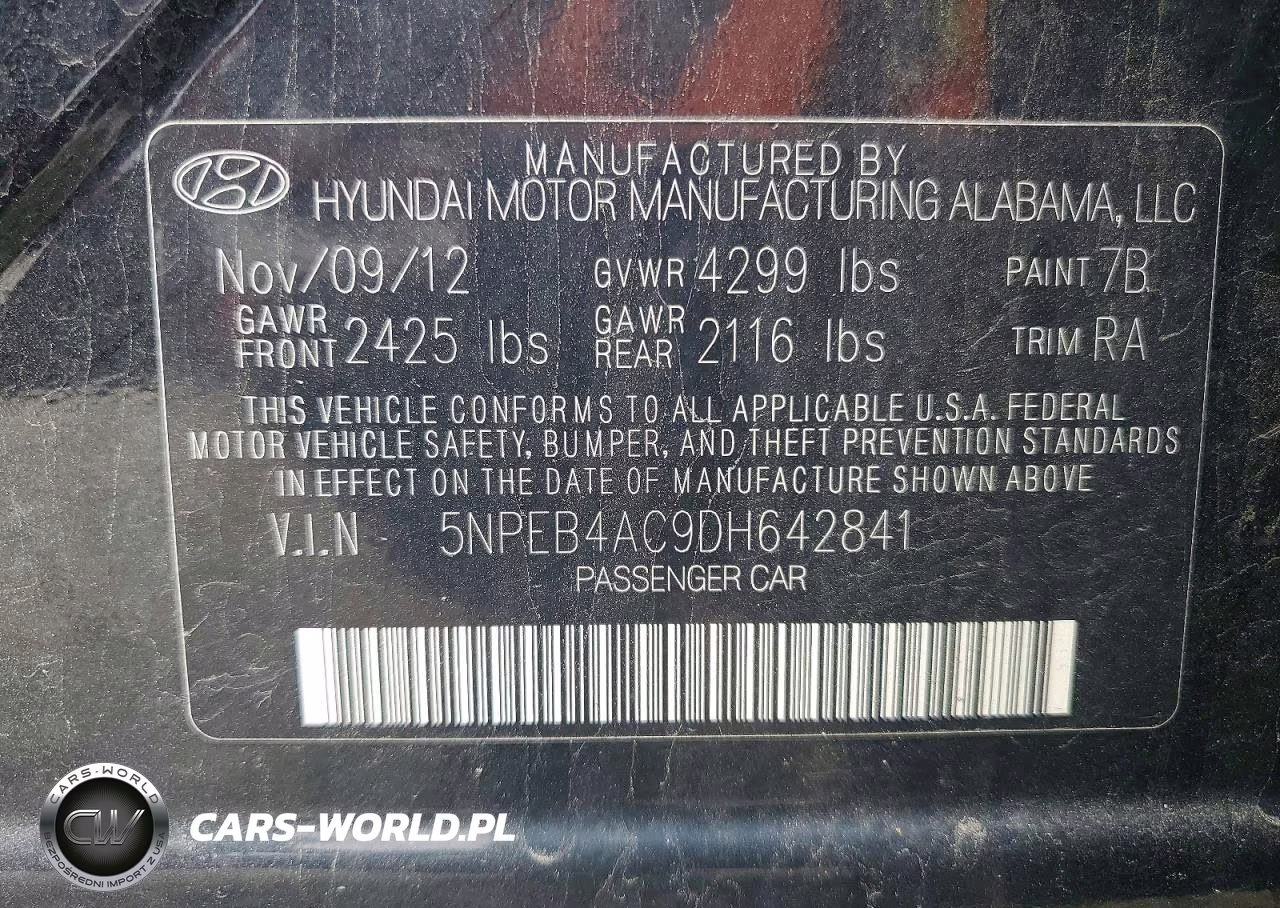 2013 Hyundai Sonata Gls VIN:5NPEB4AC9DH642841 - 12