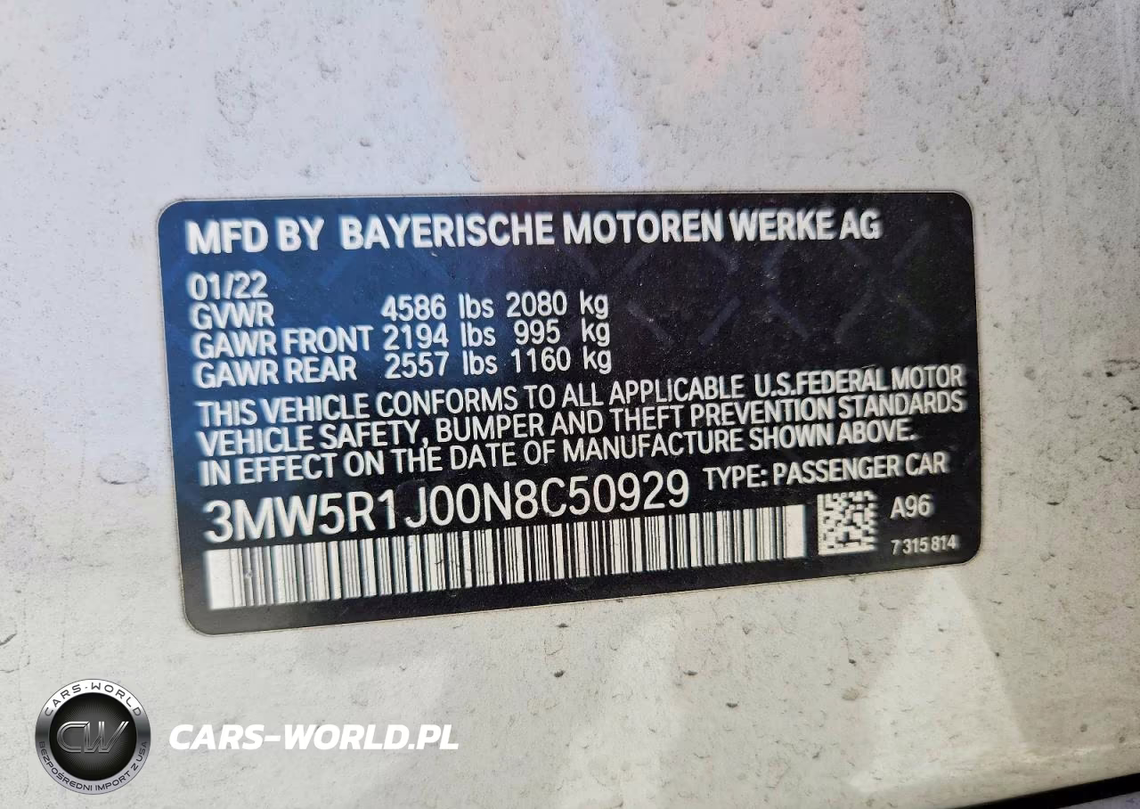 2022 BMW 330I VIN:3MW5R1J00N8C50929 - 12