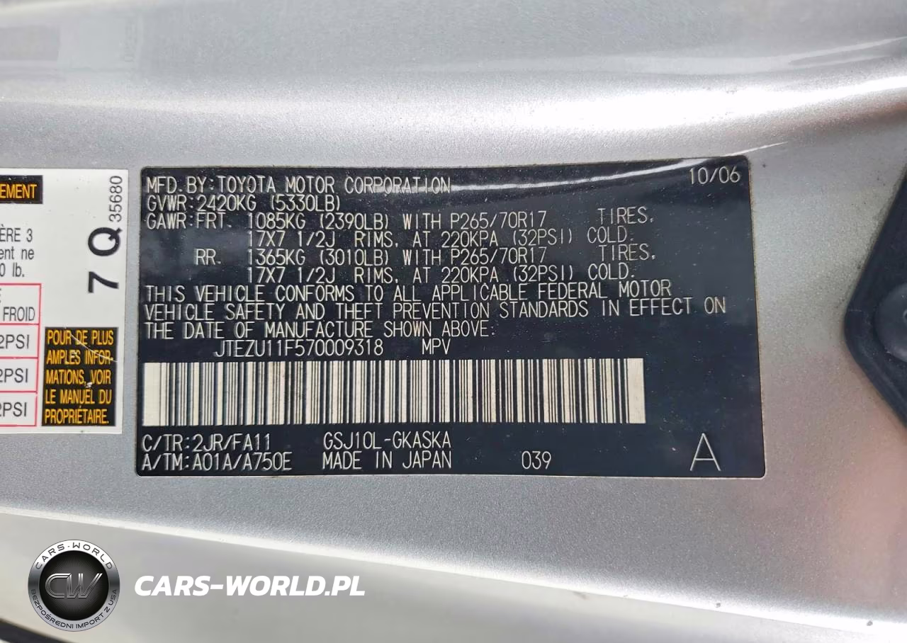 2007 Toyota Fj Cruiser Base VIN:JTEZU11F570009318 - 13