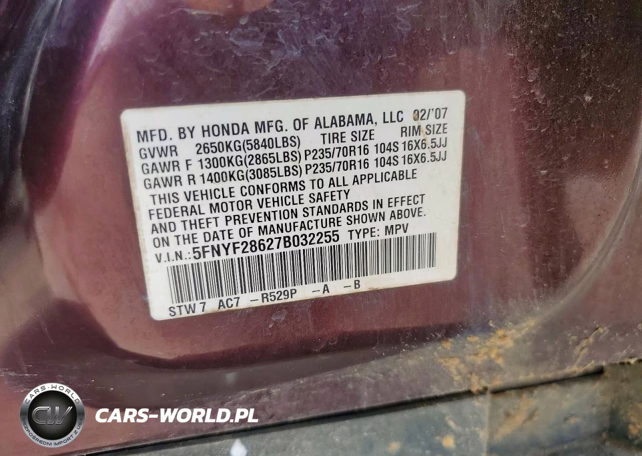 2007 Honda Pilot Exl VIN:5FNYF28627B032255 - 13