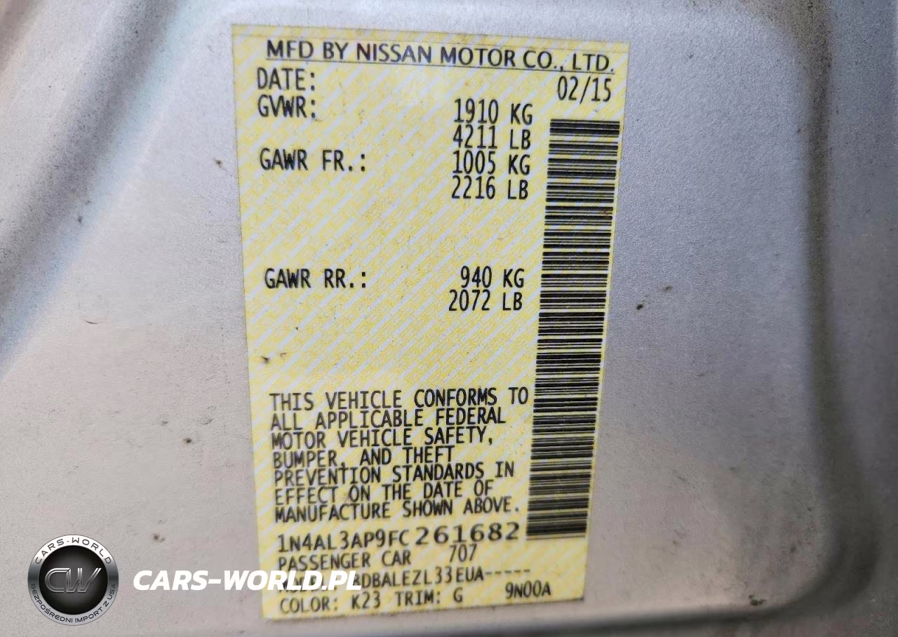2015 NISSAN ALTIMA 2.5 VIN:1N4AL3AP9FC261682 - 12