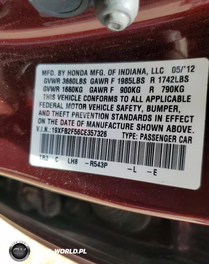 2012 Honda Civic Lx VIN:19XFB2F56CE357326 - 12