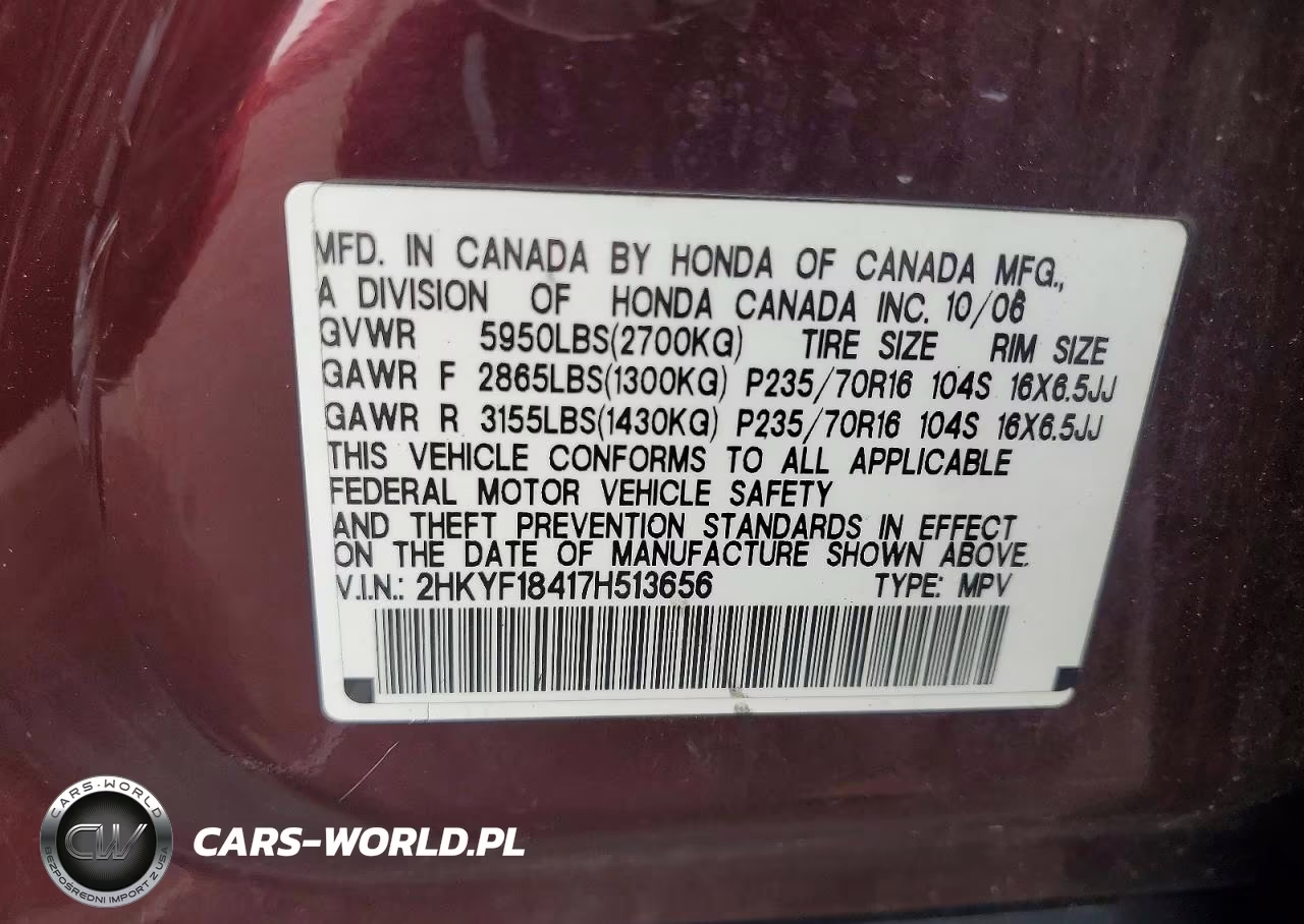2007 Honda Pilot Ex VIN:2HKYF18417H513656 - 14