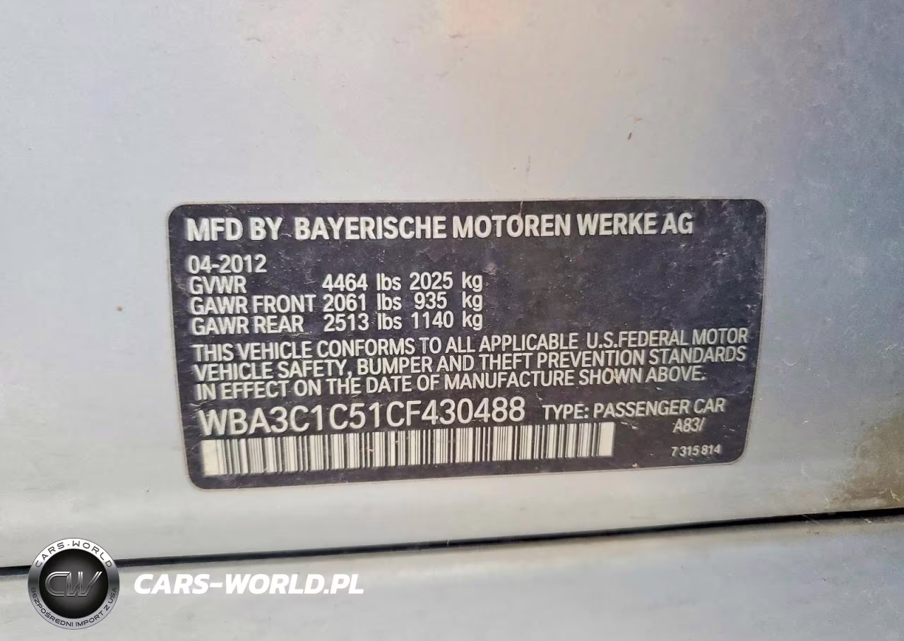 2012 BMW 328 I Sulev VIN:WBA3C1C51CF430488 - 12