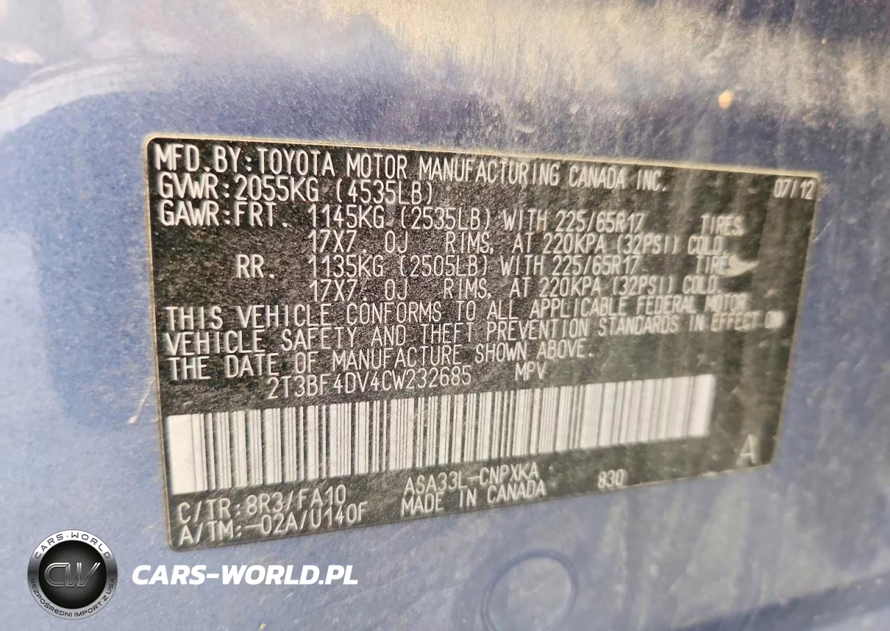 2012 Toyota Rav4 Base VIN:2T3BF4DV4CW232685 - 13