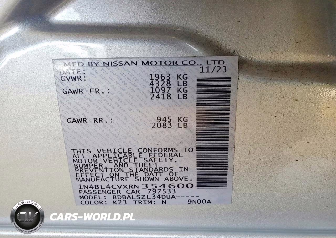 2024 Nissan Altima Sr VIN:1N4BL4CVXRN354600 - 12