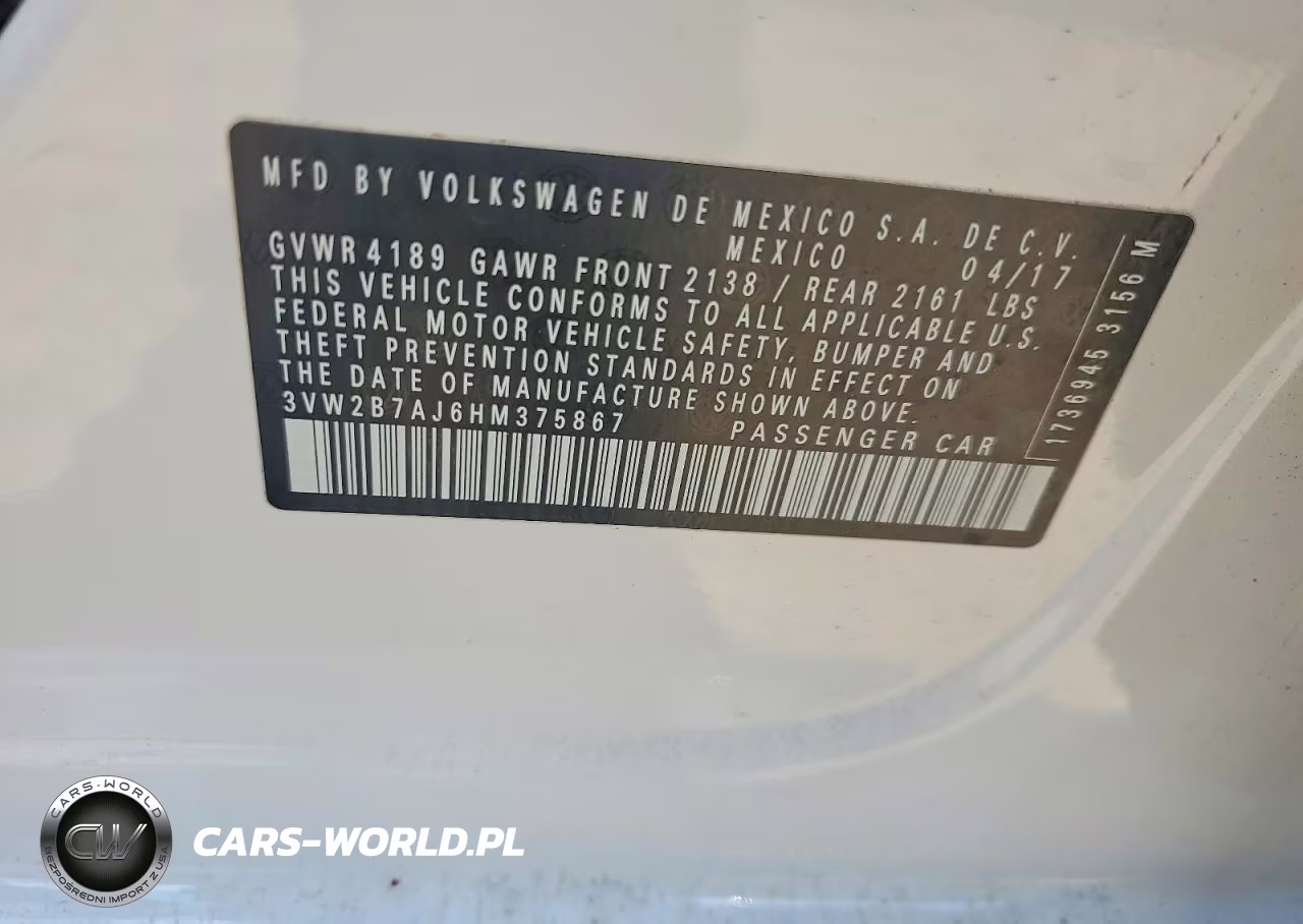 2017 Volkswagen Jetta S VIN:3VW2B7AJ6HM375867 - 13