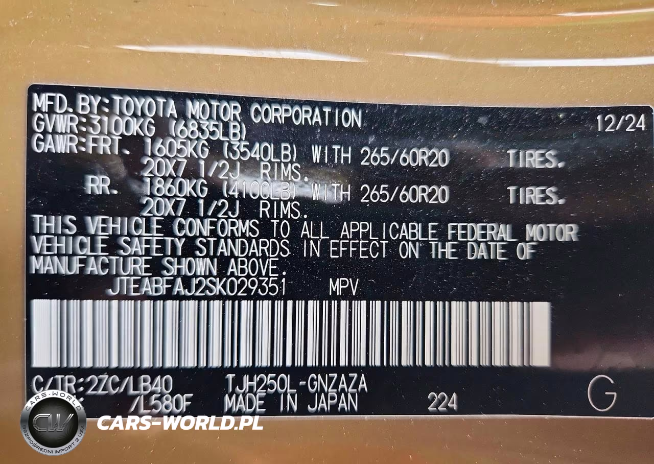 2025 Toyota Land Cruiser Base VIN:JTEABFAJ2SK029351 - 13