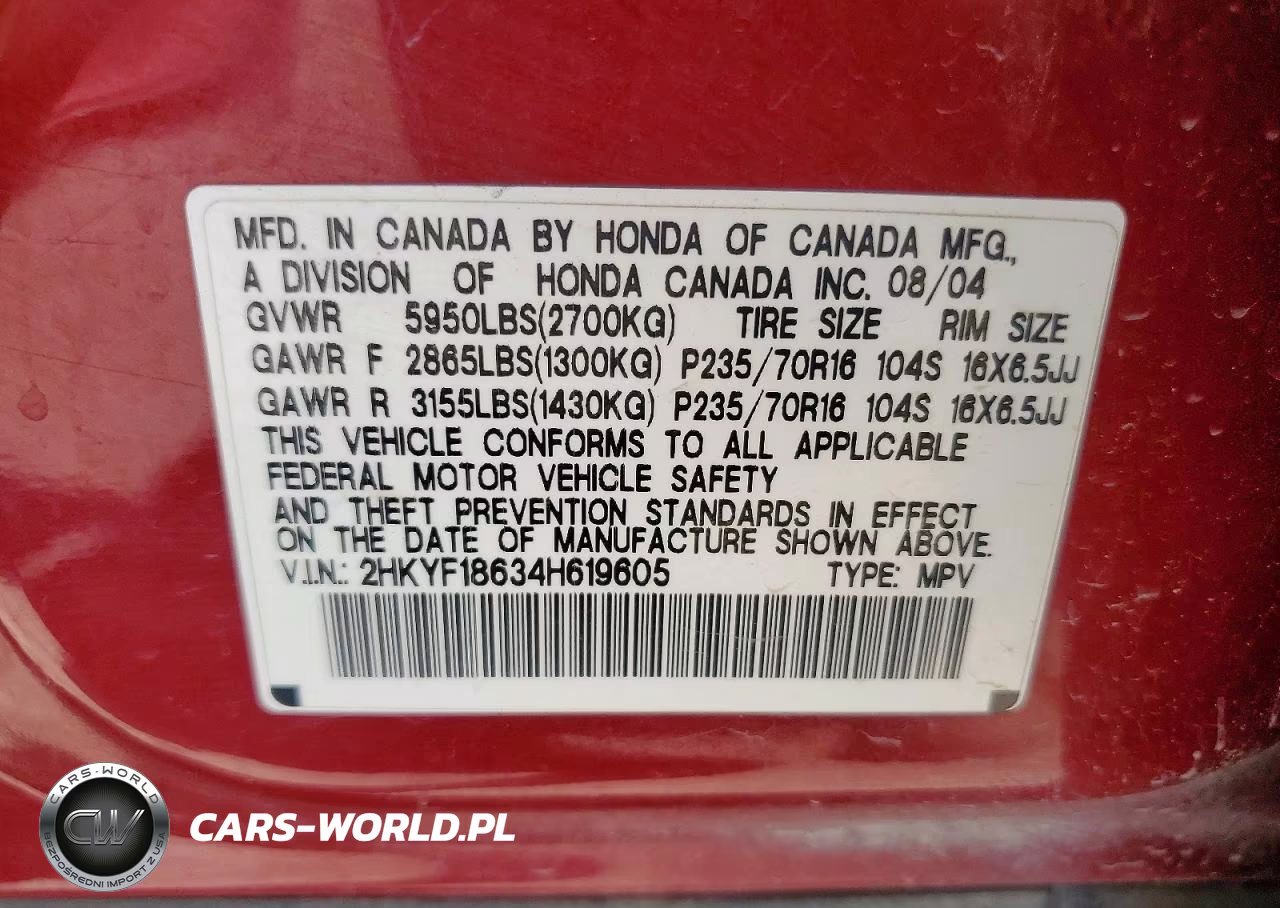 2004 Honda Pilot Exl VIN:2HKYF18634H619605 - 13
