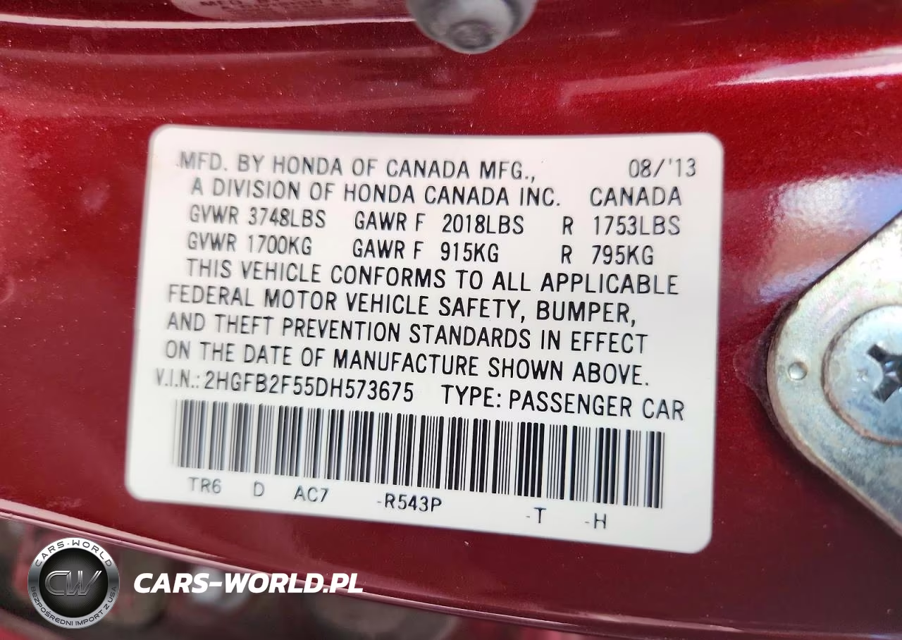 2013 Honda Civic Lx VIN:2HGFB2F55DH573675 - 12