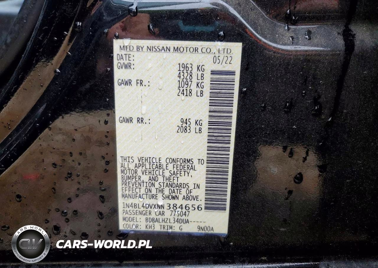 2022 Nissan Altima Sv VIN:1N4BL4DVXNN384656 - 12