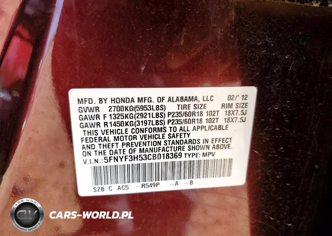 2012 Honda Pilot Exl VIN:5FNYF3H53CB018369 - 12