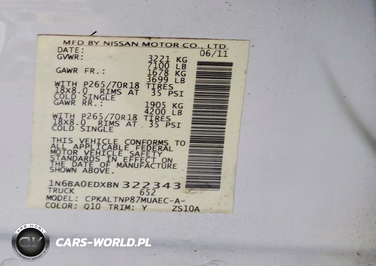 2011 Nissan Titan Sv VIN:1N6BA0EDXBN322343 - 12