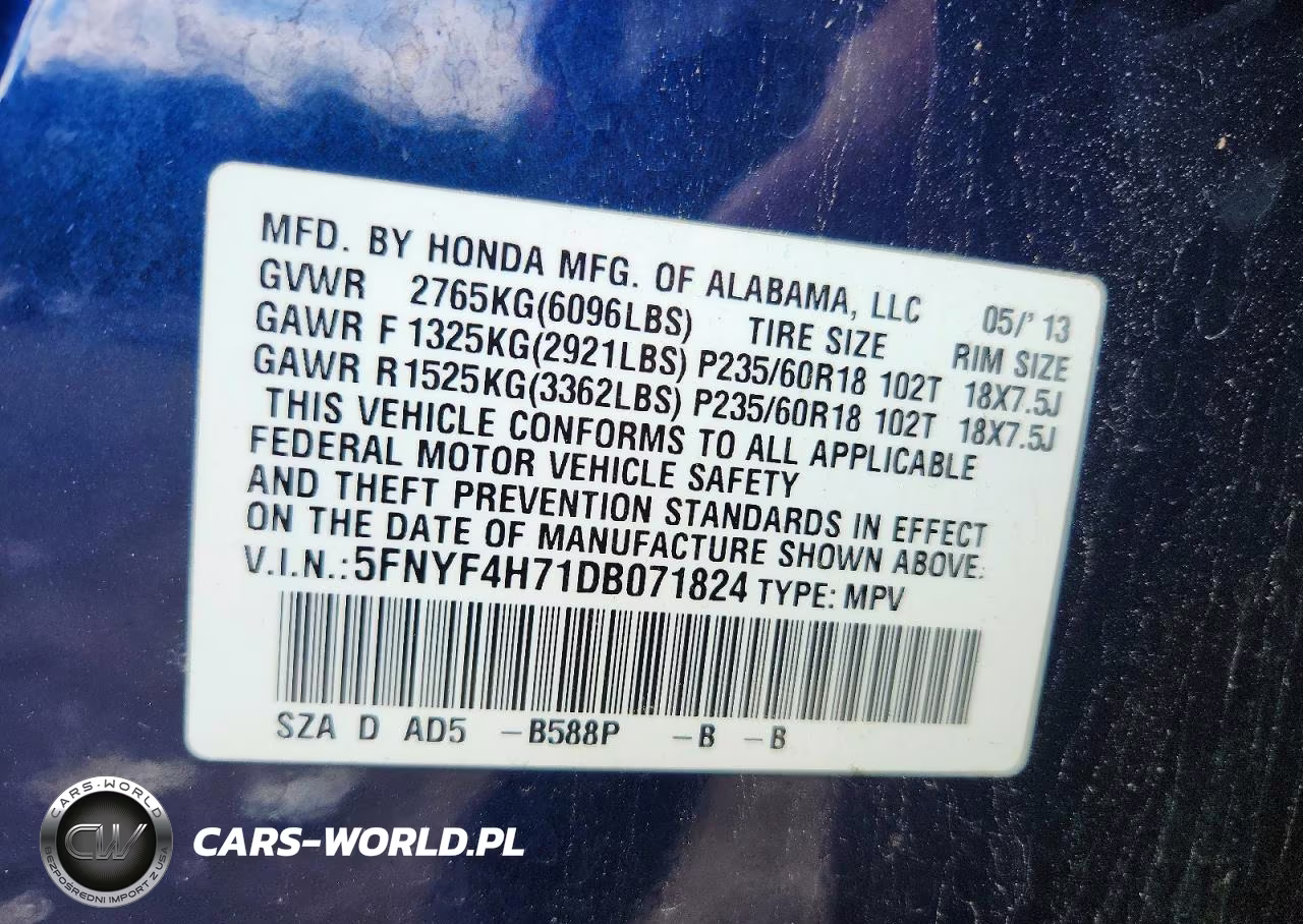 2013 Honda Pilot Exln VIN:5FNYF4H71DB071824 - 13