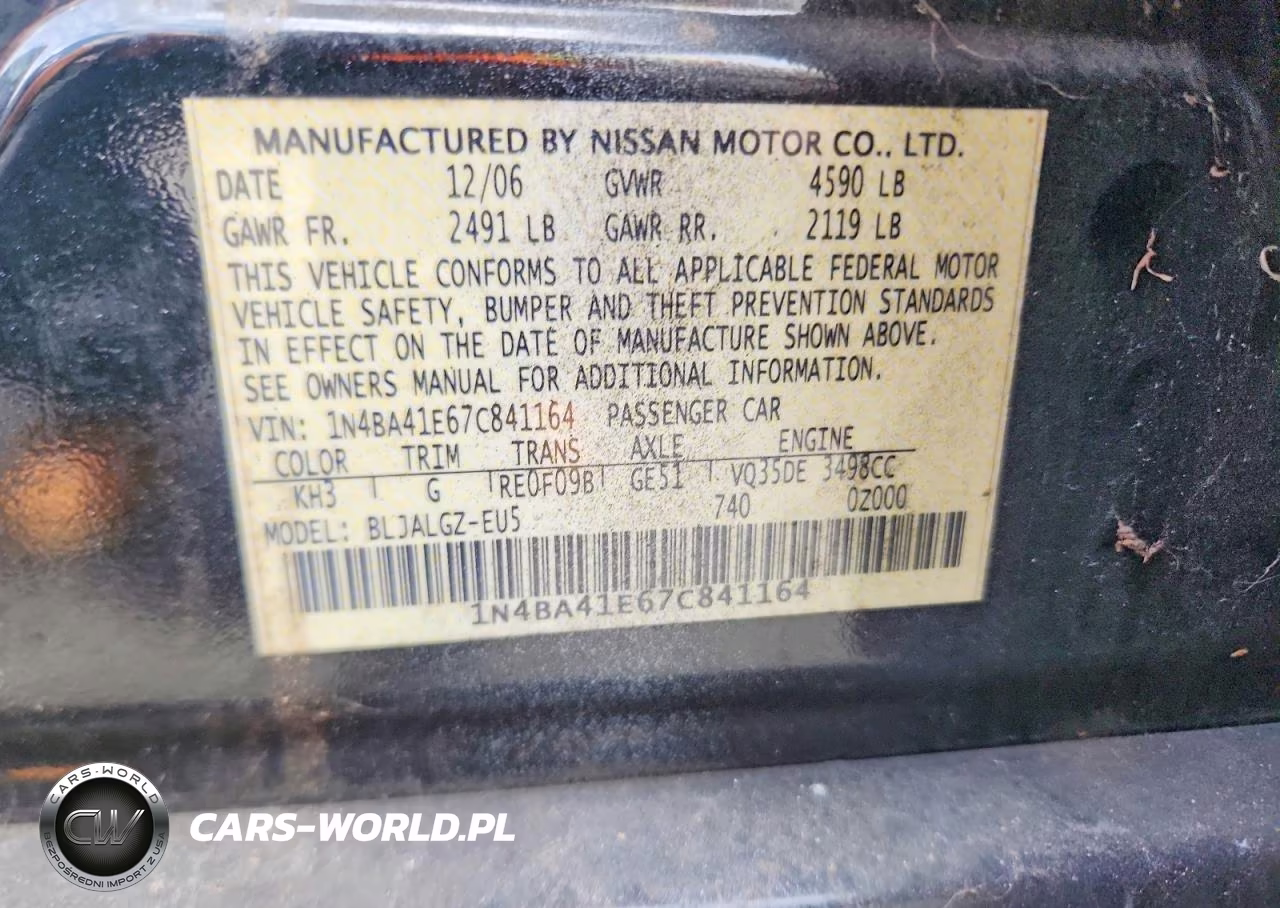 2007 Nissan Maxima 3.5 Se VIN:1N4BA41E67C841164 - 12