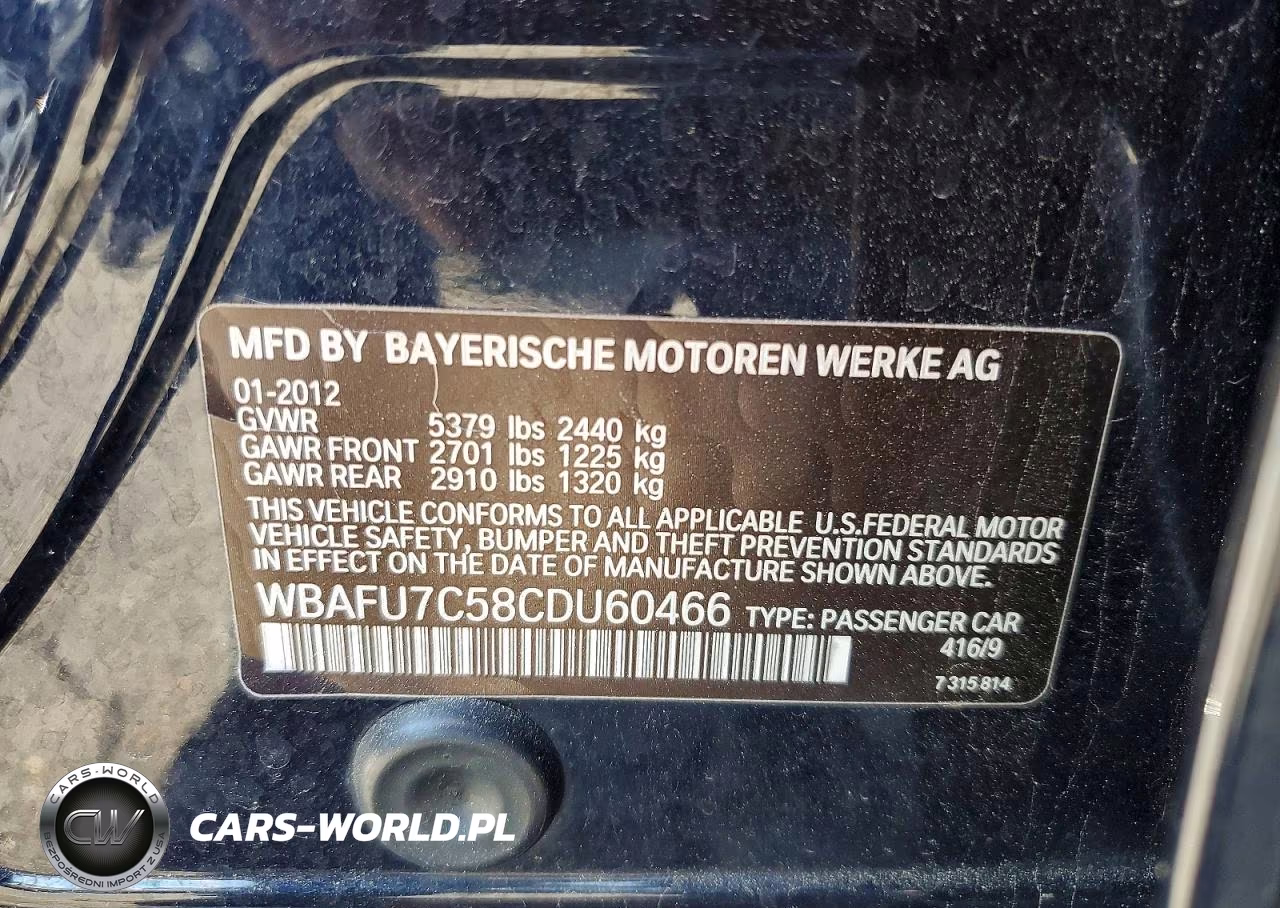 2012 BMW 535I xDrive VIN:WBAFU7C58CDU60466 - 12