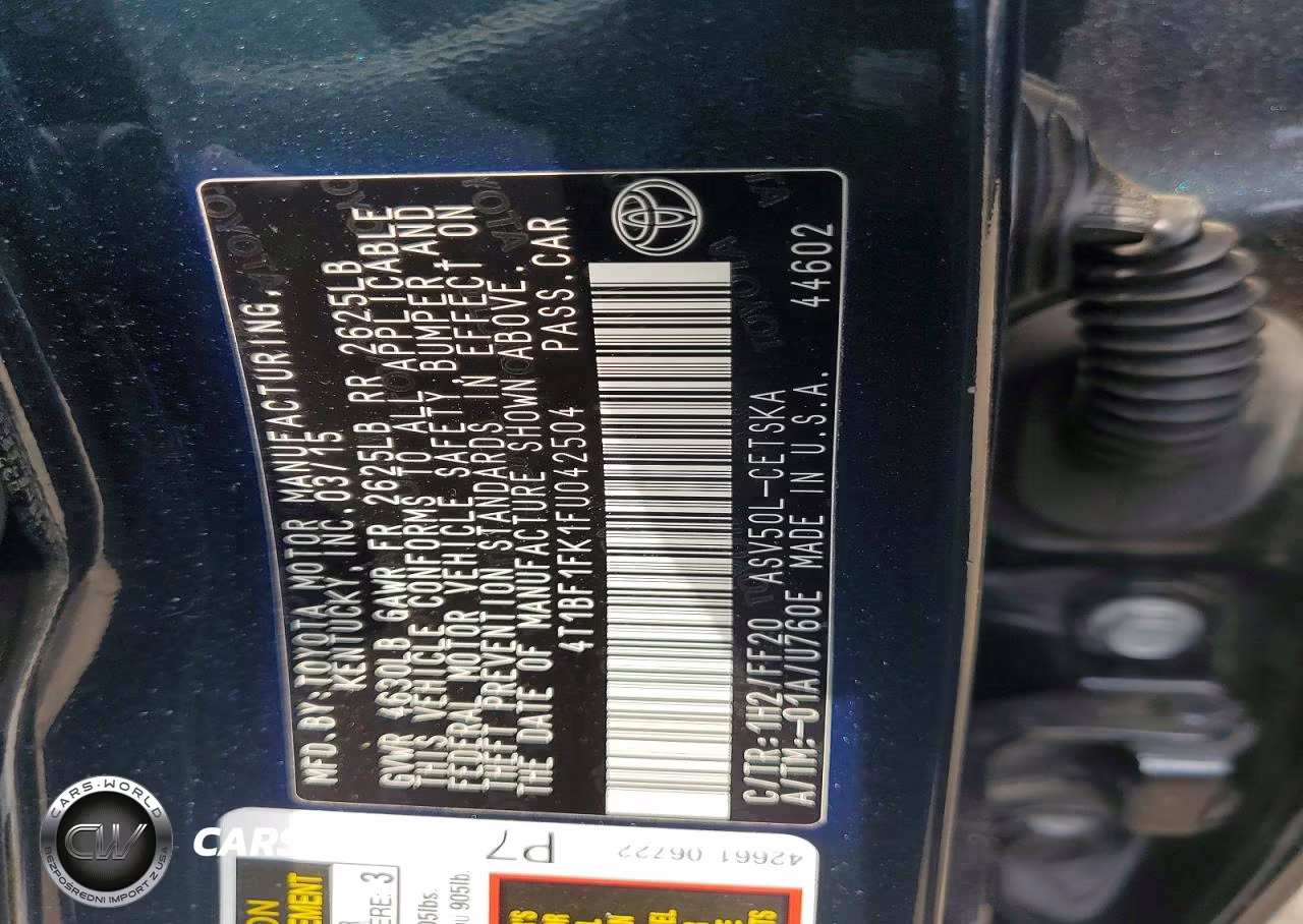 2015 Toyota Camry Se VIN:4T1BF1FK1FU042504 - 12