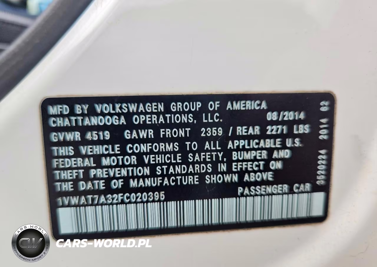 2015 Volkswagen Passat S VIN:1VWAT7A32FC020395 - 12