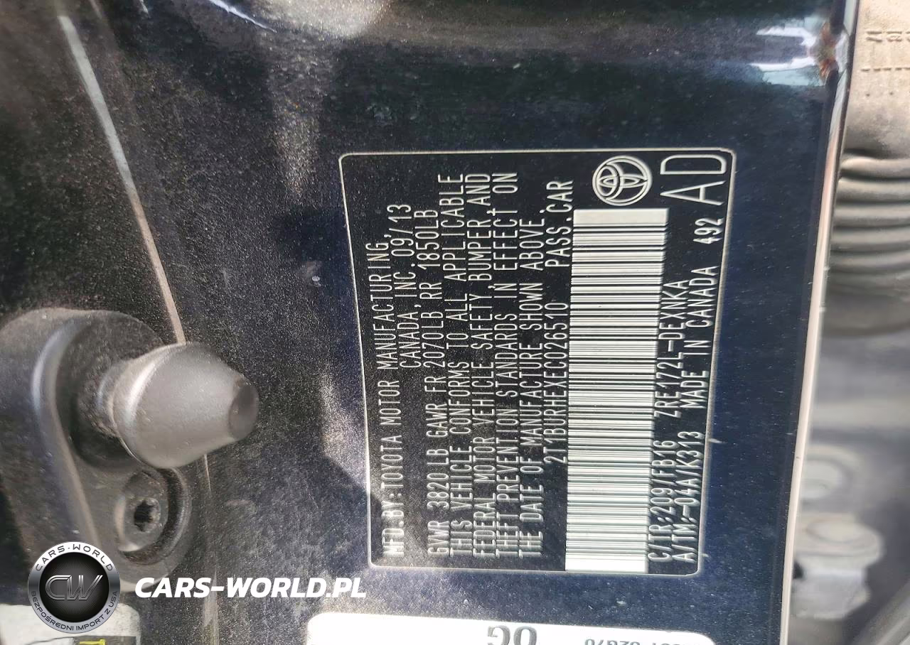 2014 Toyota Corolla Le Plus VIN:2T1BURHEXEC026510 - 12