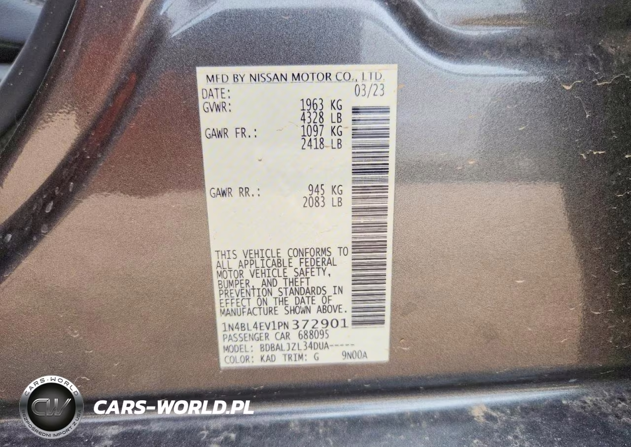 2023 Nissan Altima Sl VIN:1N4BL4EV1PN372901 - 12
