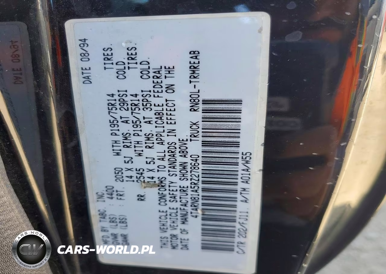 1994 Toyota Pickup Base VIN:4TARN81A5RZ278640 - 12