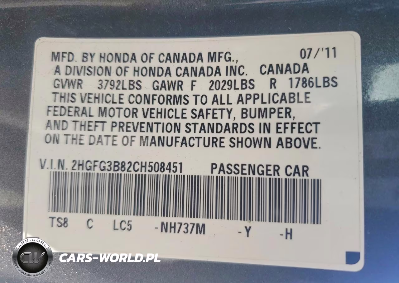 2012 Honda Civic Ex VIN:2HGFG3B82CH508451 - 12