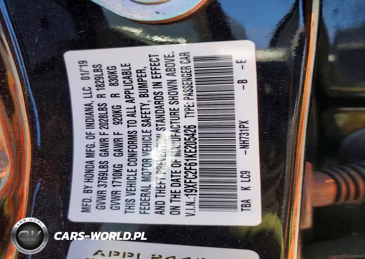 2019 Honda Civic Lx VIN:19XFC2F61KE205426 - 12