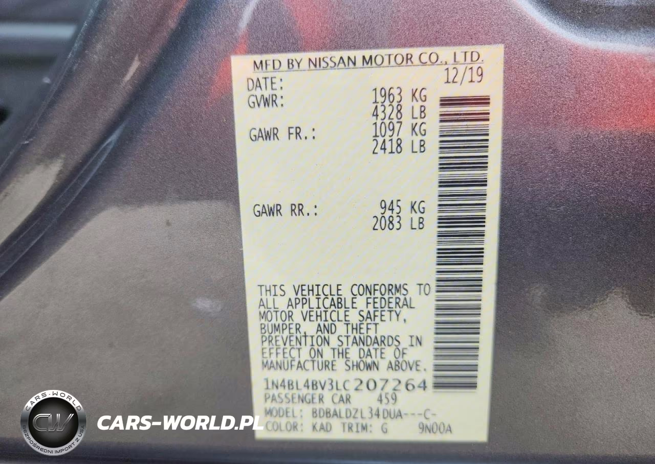 2020 Nissan Altima S VIN:1N4BL4BV3LC207264 - 13