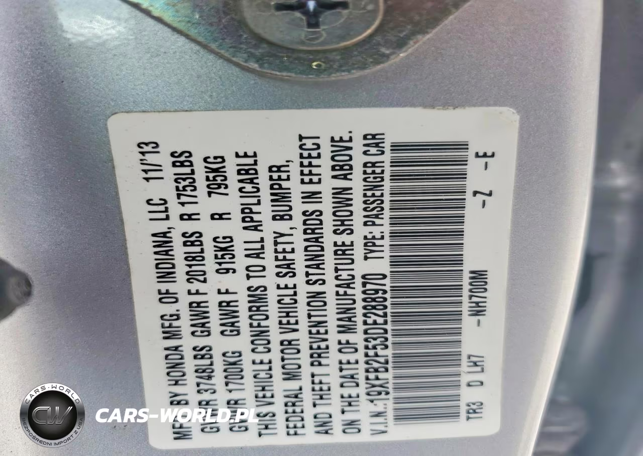 2013 Honda Civic Lx VIN:19XFB2F53DE288970 - 13