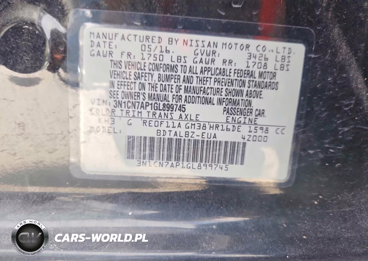 2016 Nissan Versa 1.6 Sv VIN:3N1CN7AP1GL899745 - 13