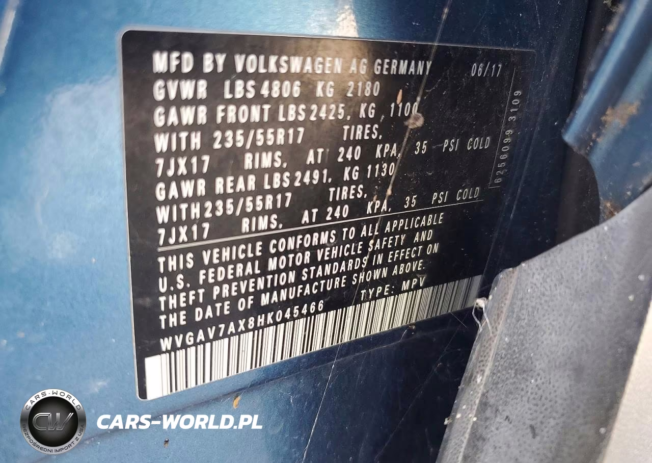 2017 Volkswagen Tiguan S VIN:WVGAV7AX8HK045466 - 12