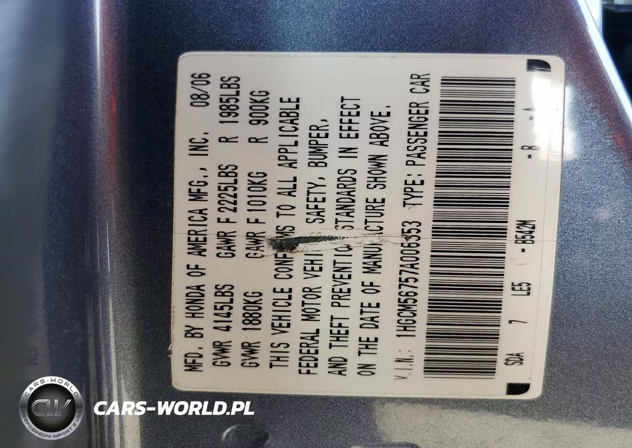 2007 Honda Accord VIN:1HGCM56757A006353 - 12