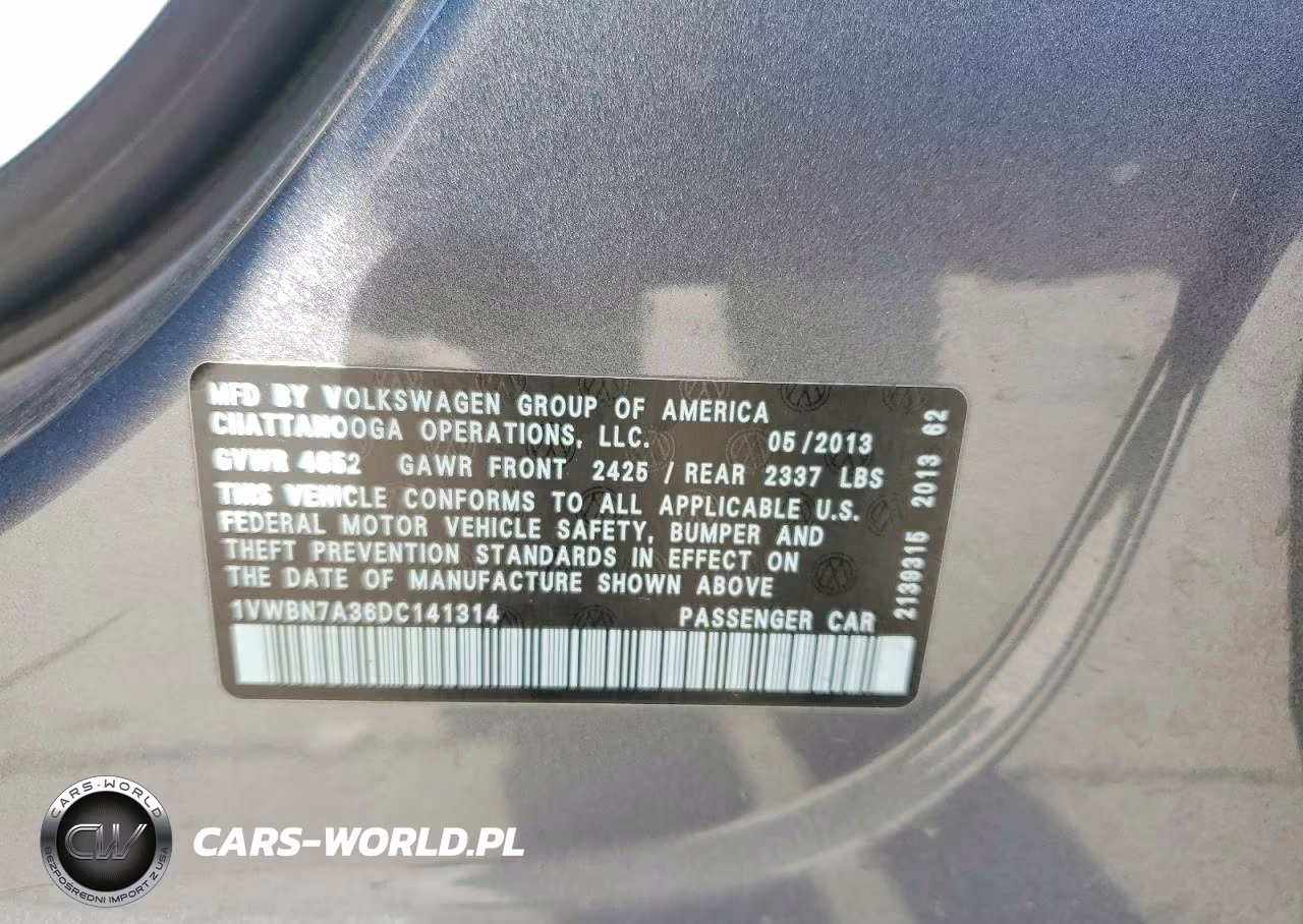 2013 Volkswagen Passat Se VIN:1VWBN7A36DC141314 - 12