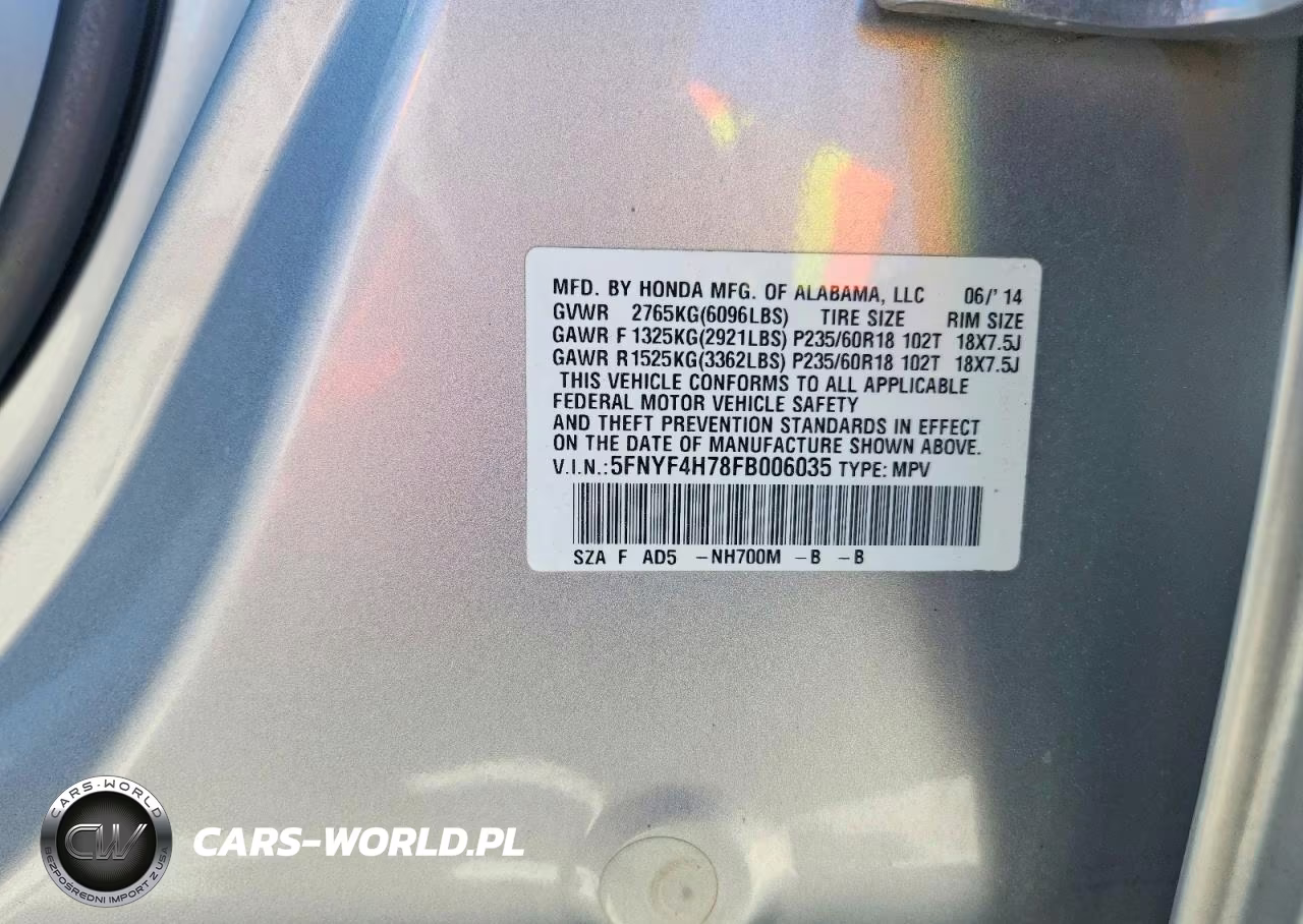 2015 Honda Pilot Exln VIN:5FNYF4H78FB006035 - 14