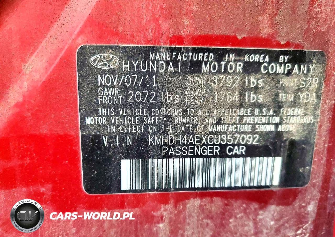 2012 Hyundai Elantra Limited VIN:KMHDH4AEXCU357092 - 12
