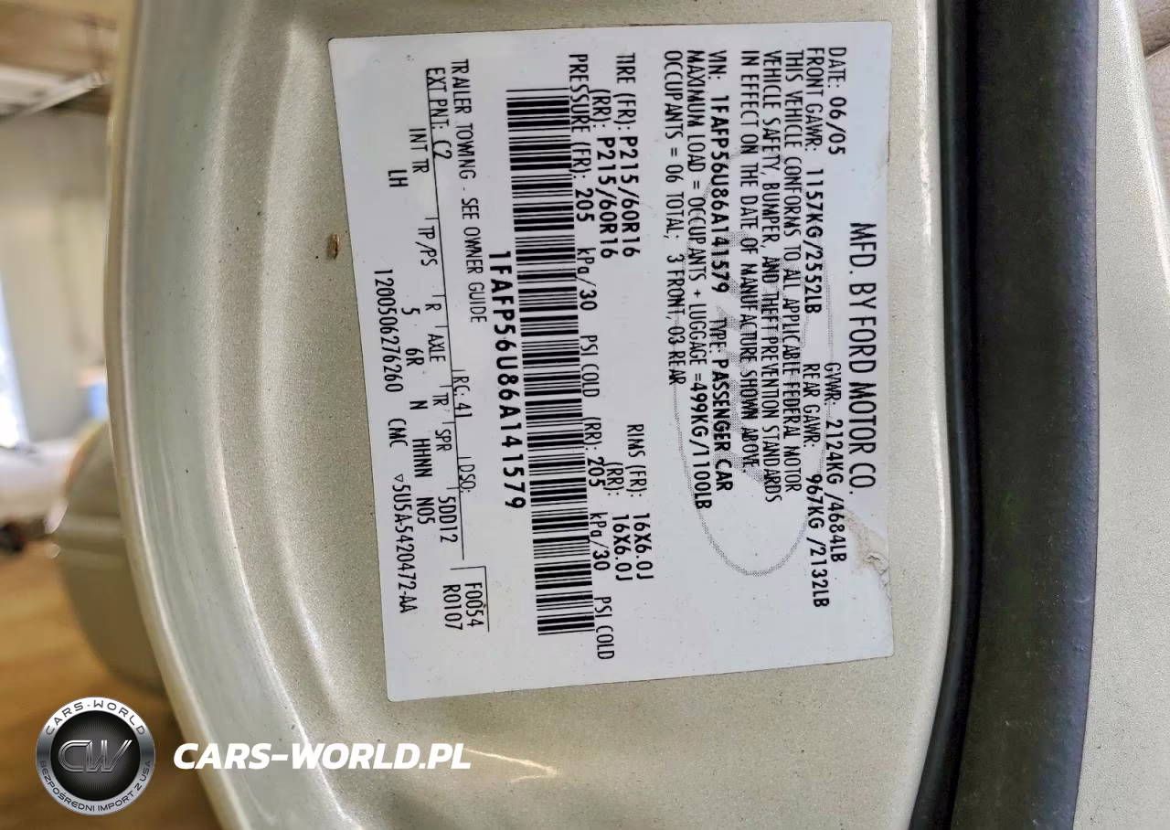 2006 Ford Taurus Sel VIN:1FAFP56U86A141579 - 12