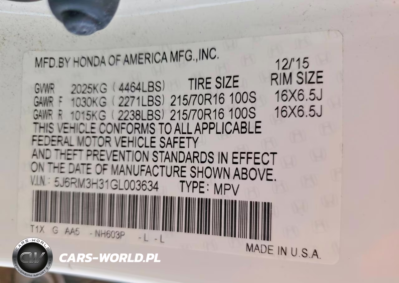 2016 Honda Cr-V Lx VIN:5J6RM3H31GL003634 - 14