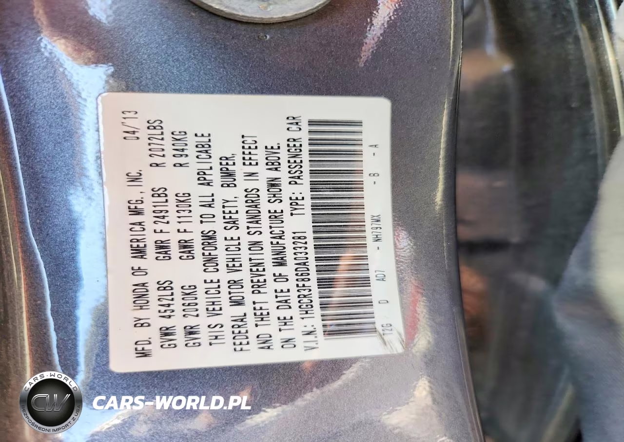 2013 Honda Accord Exl VIN:1HGCR3F86DA033281 - 12