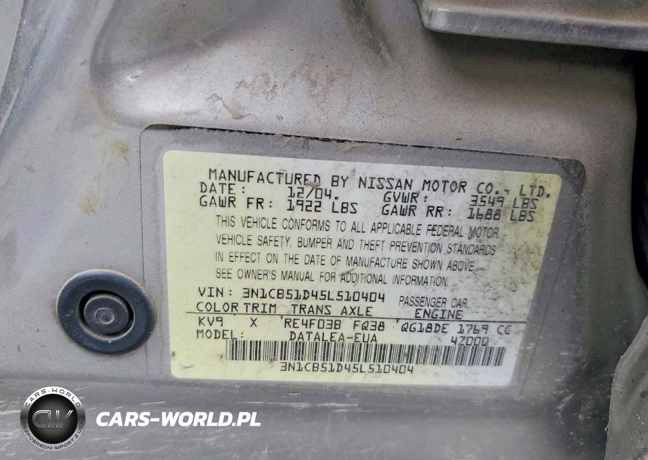 2005 Niss Sentra VIN:3N1CB51D45L510404 - 12
