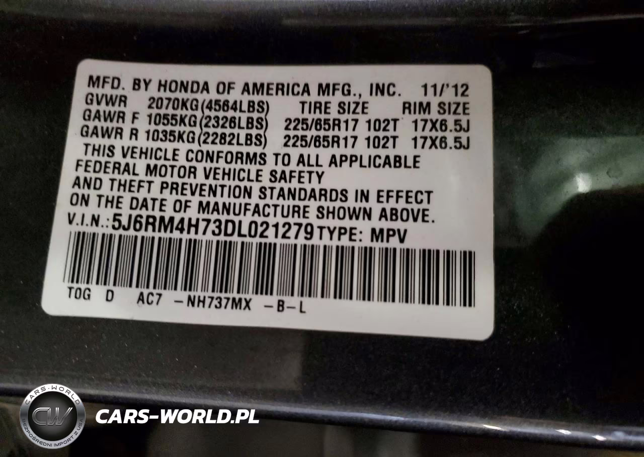 2013 Honda Cr-V Exl VIN:5J6RM4H73DL021279 - 13