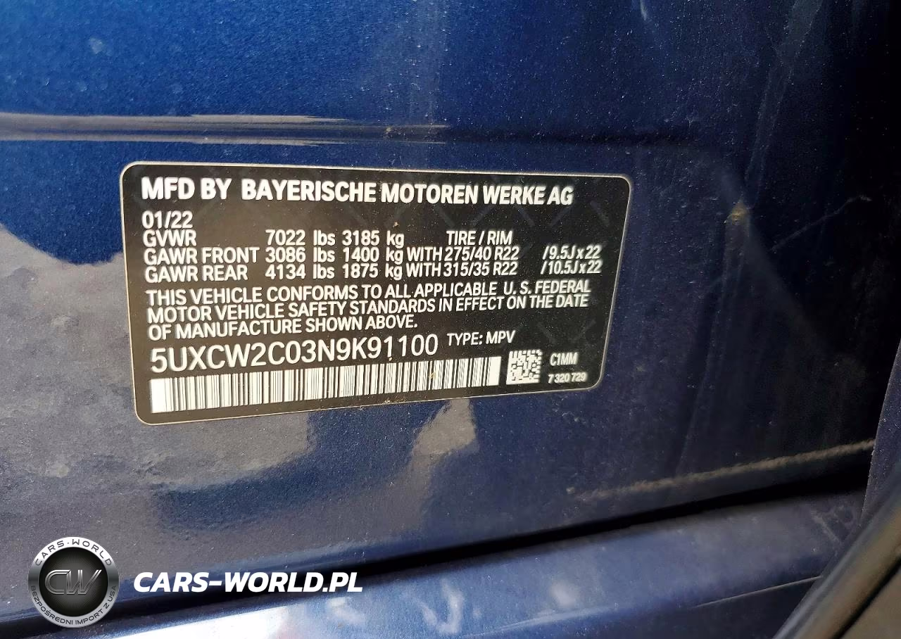 2022 BMW X7 xDrive40I VIN:5UXCW2C03N9K91100 - 13