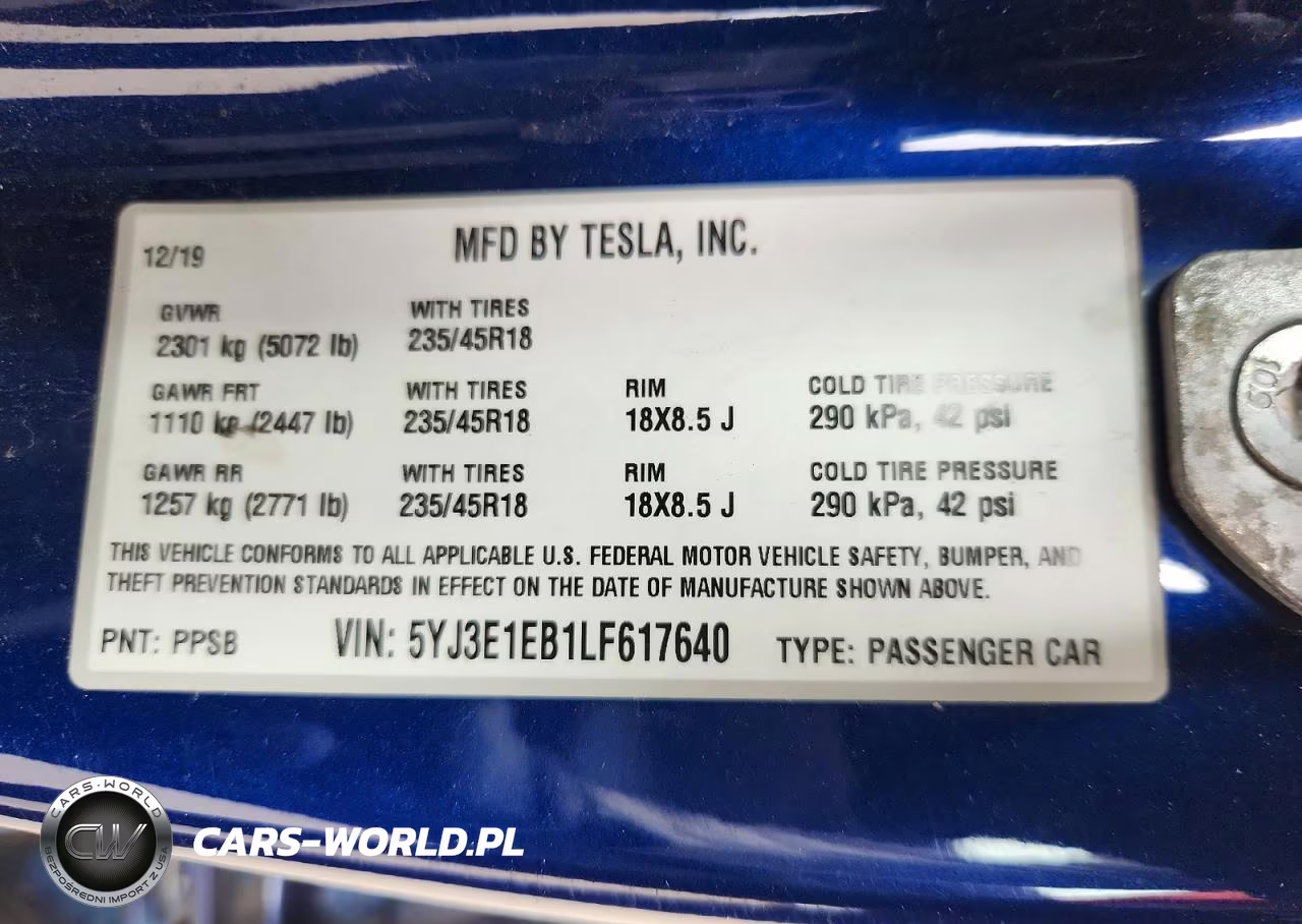 2020 Tesla Model 3 VIN:5YJ3E1EB1LF617640 - 12