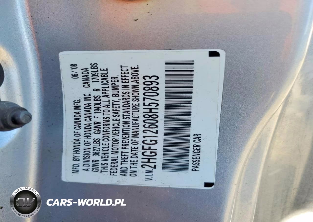 2008 Honda Civic Lx VIN:2HGFG12608H570893 - 12