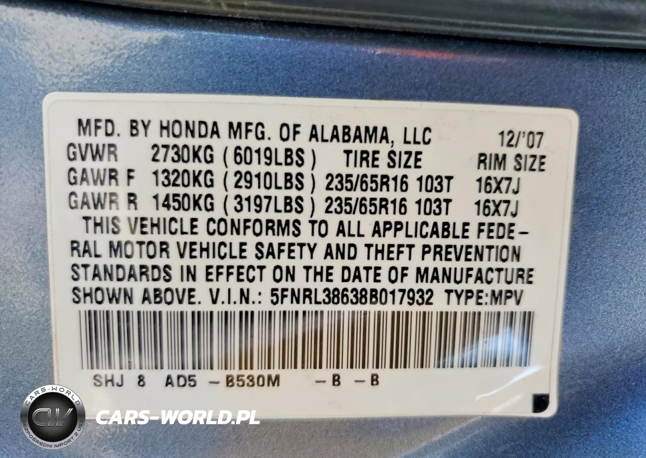 2008 Honda Odyssey Exl VIN:5FNRL38638B017932 - 13