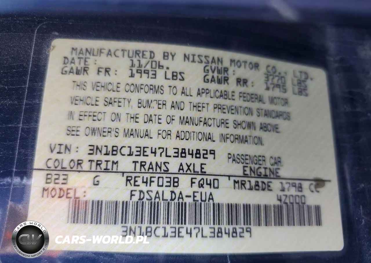 2007 Nissan Versa 1.8 S VIN:3N1BC13E47L384829 - 13