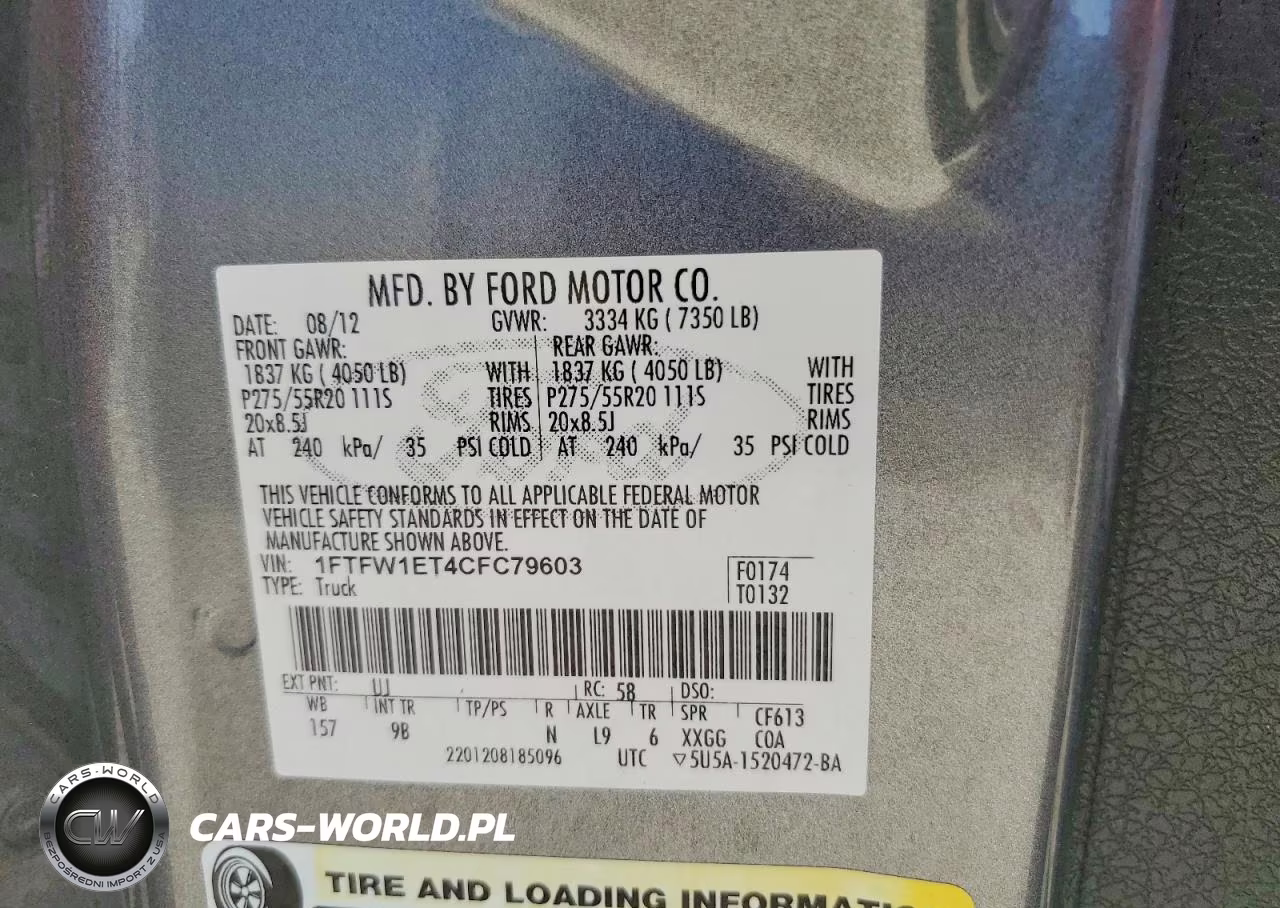 2012 Ford F150 Supercrew VIN:1FTFW1ET4CFC79603 - 12