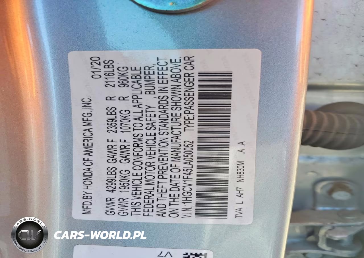 2020 Honda Accord Ex VIN:1HGCV1F45LA050052 - 12