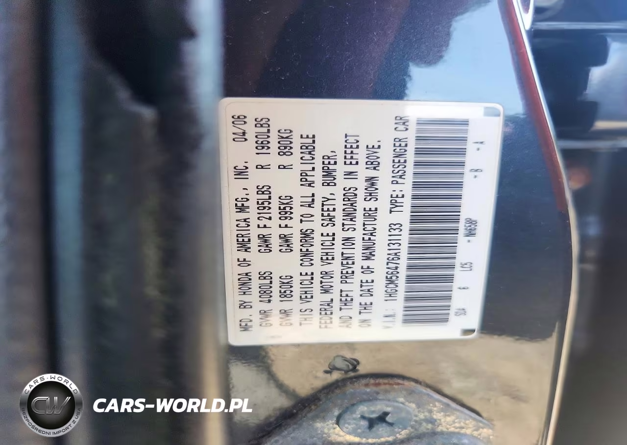 2006 Honda Accord Lx VIN:1HGCM56476A131133 - 12